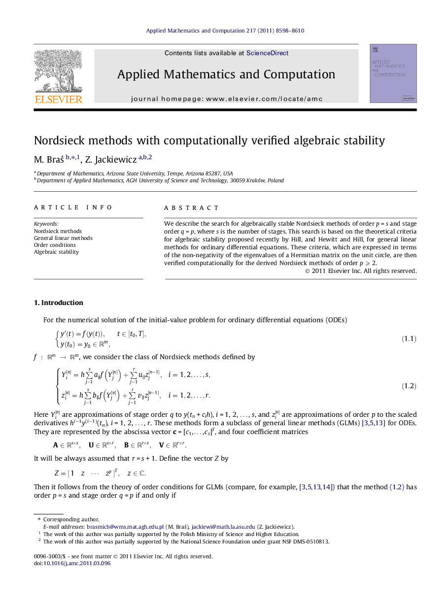 Nordsieck methods with computationally verified algebraic stability