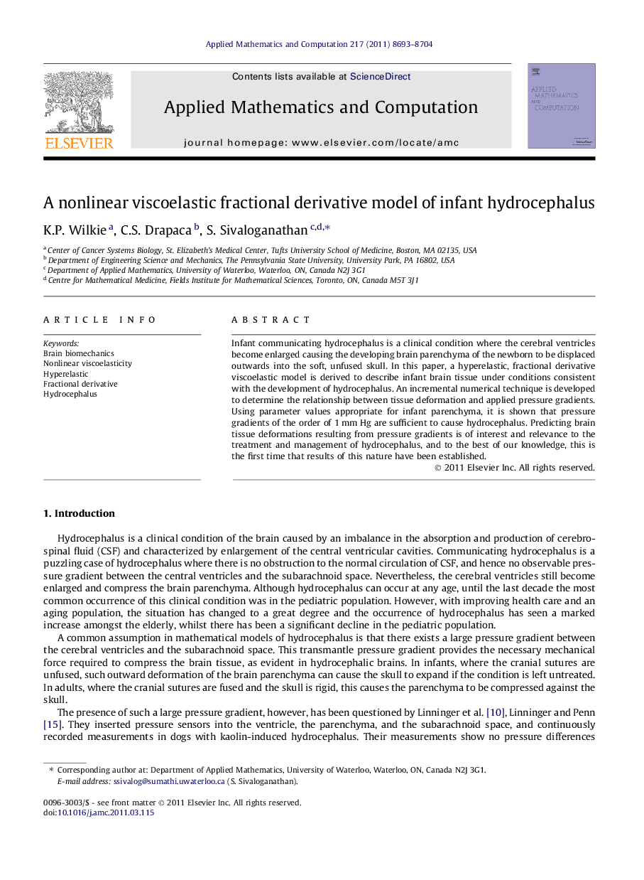 A nonlinear viscoelastic fractional derivative model of infant hydrocephalus