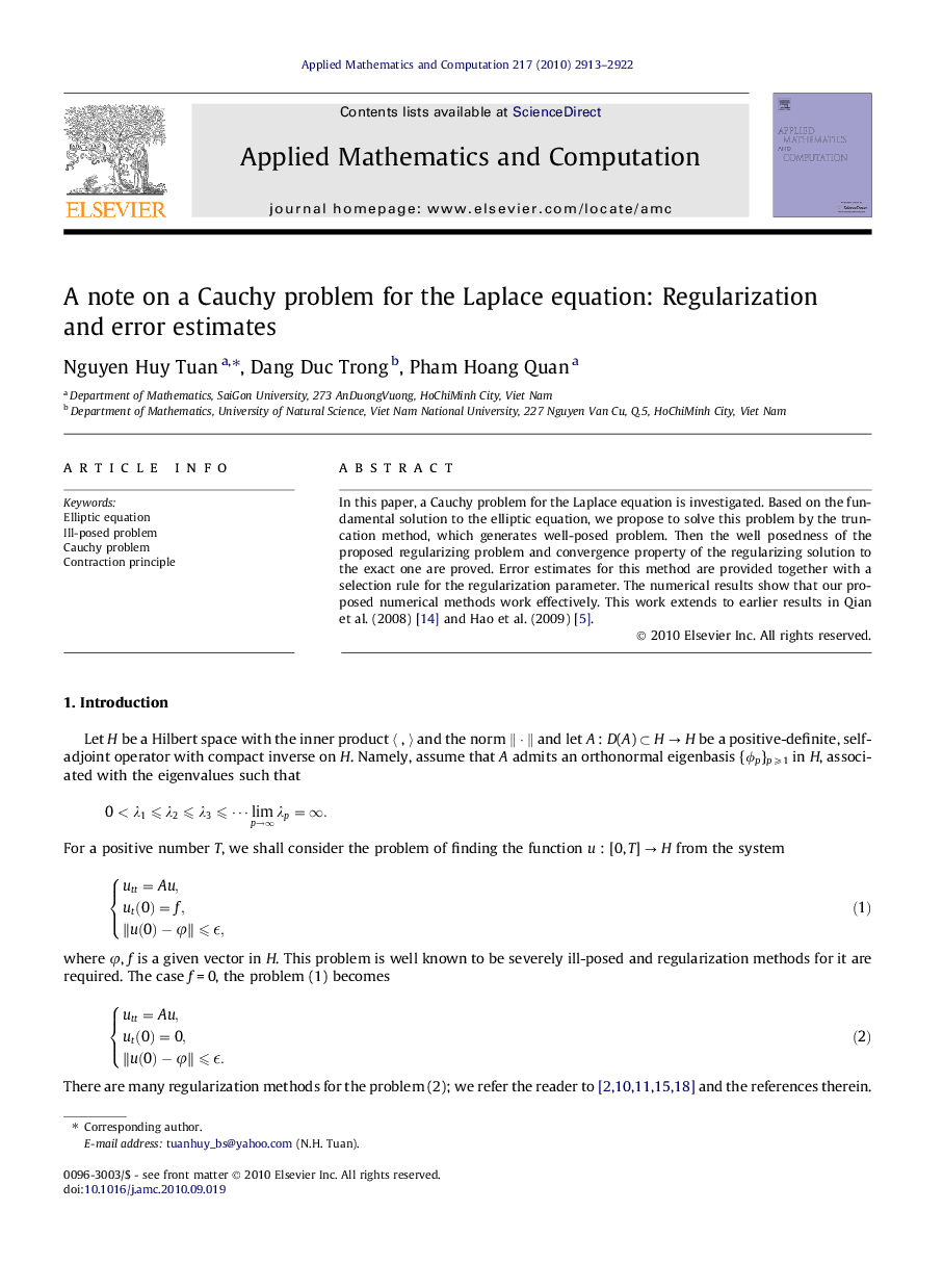 A note on a Cauchy problem for the Laplace equation: Regularization and error estimates