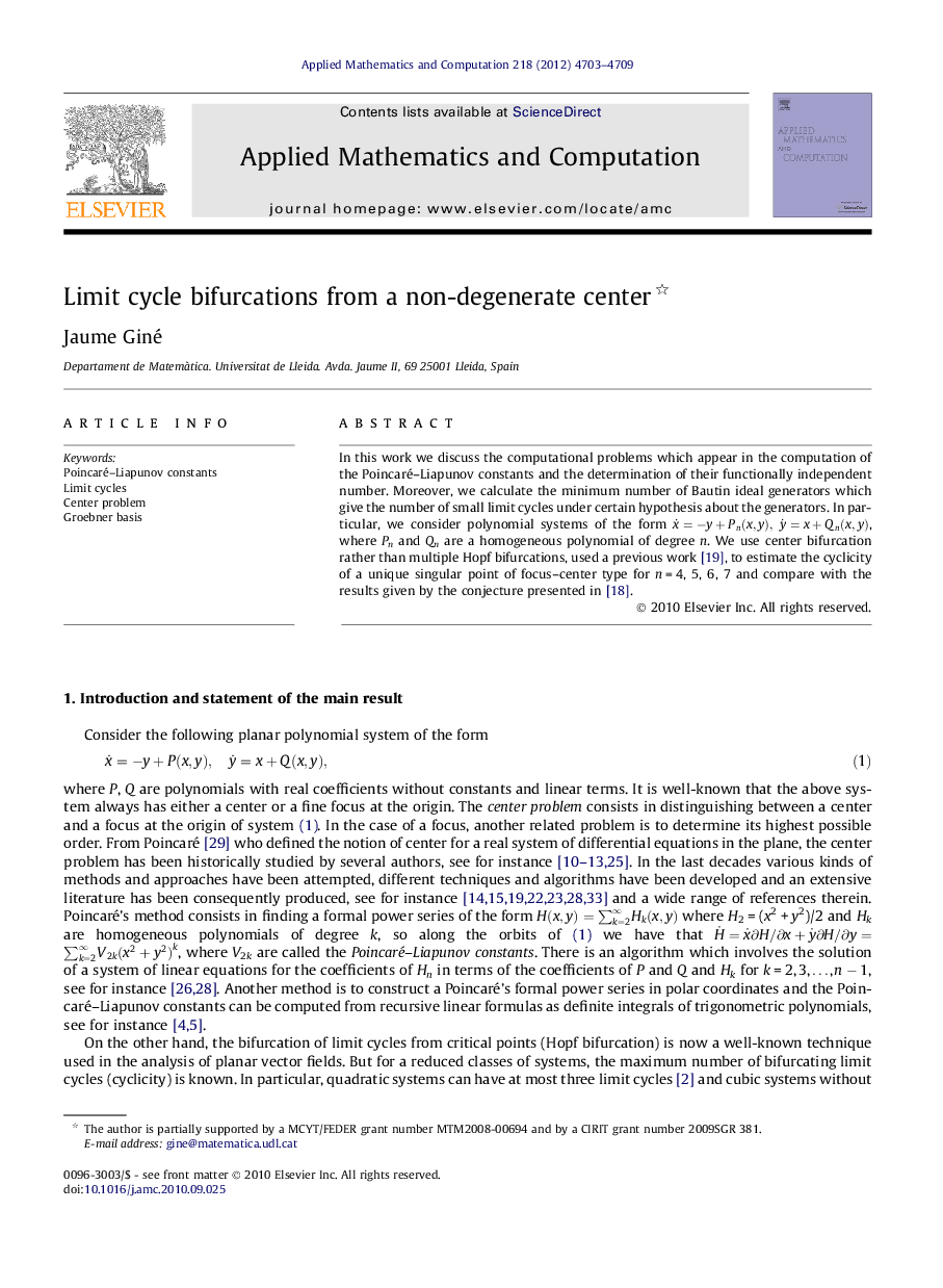 Limit cycle bifurcations from a non-degenerate center 