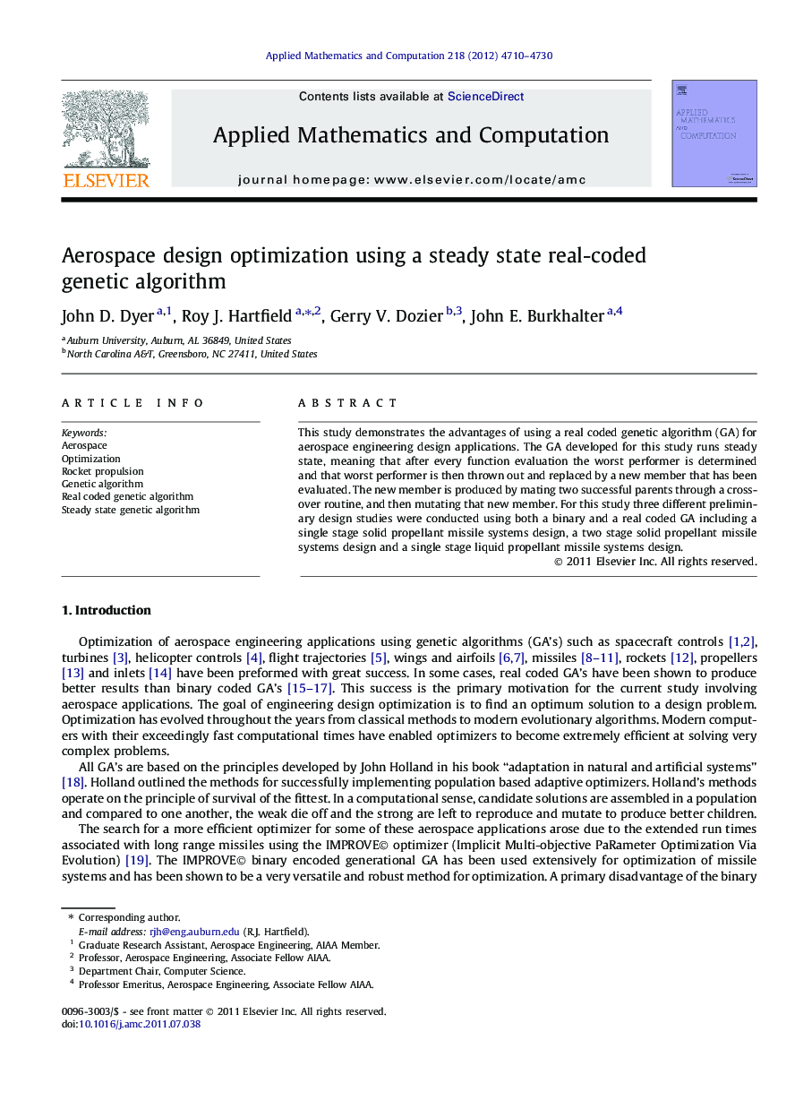 Aerospace design optimization using a steady state real-coded genetic algorithm