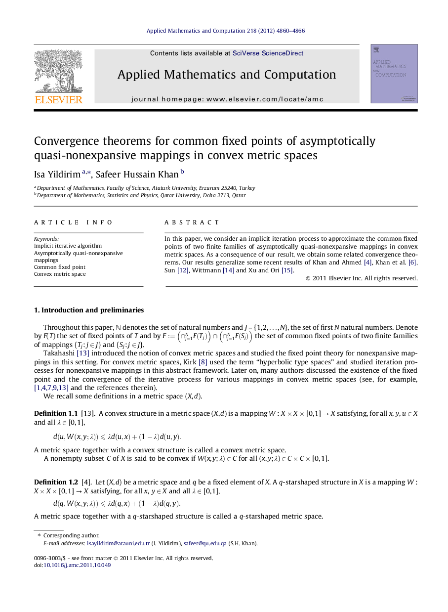 Convergence theorems for common fixed points of asymptotically quasi-nonexpansive mappings in convex metric spaces