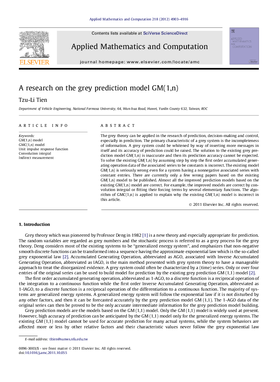 A research on the grey prediction model GM(1,n)