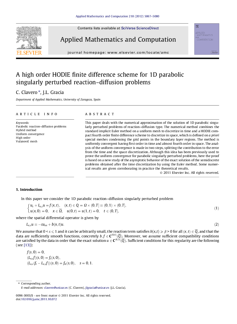 A high order HODIE finite difference scheme for 1D parabolic singularly perturbed reaction-diffusion problems