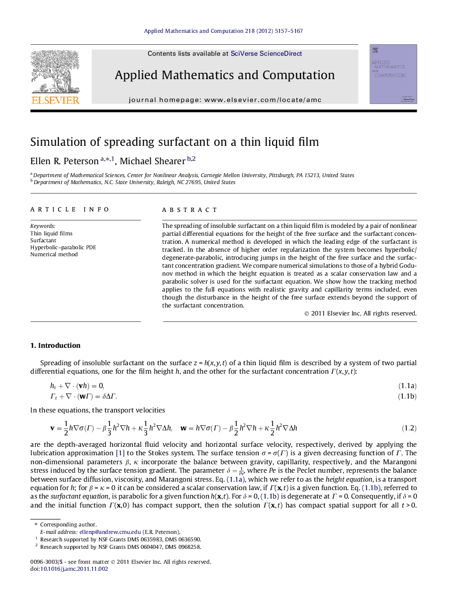 Simulation of spreading surfactant on a thin liquid film