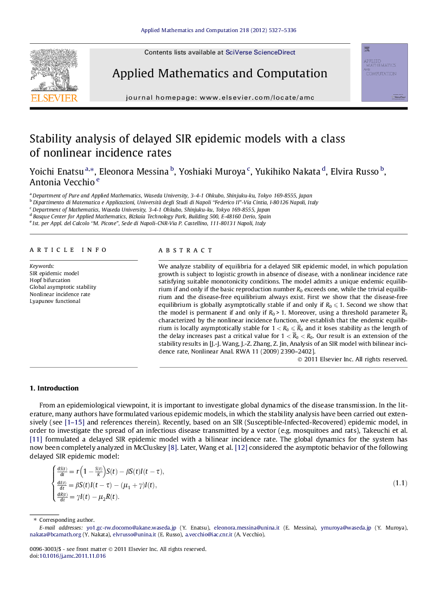 Stability analysis of delayed SIR epidemic models with a class of nonlinear incidence rates