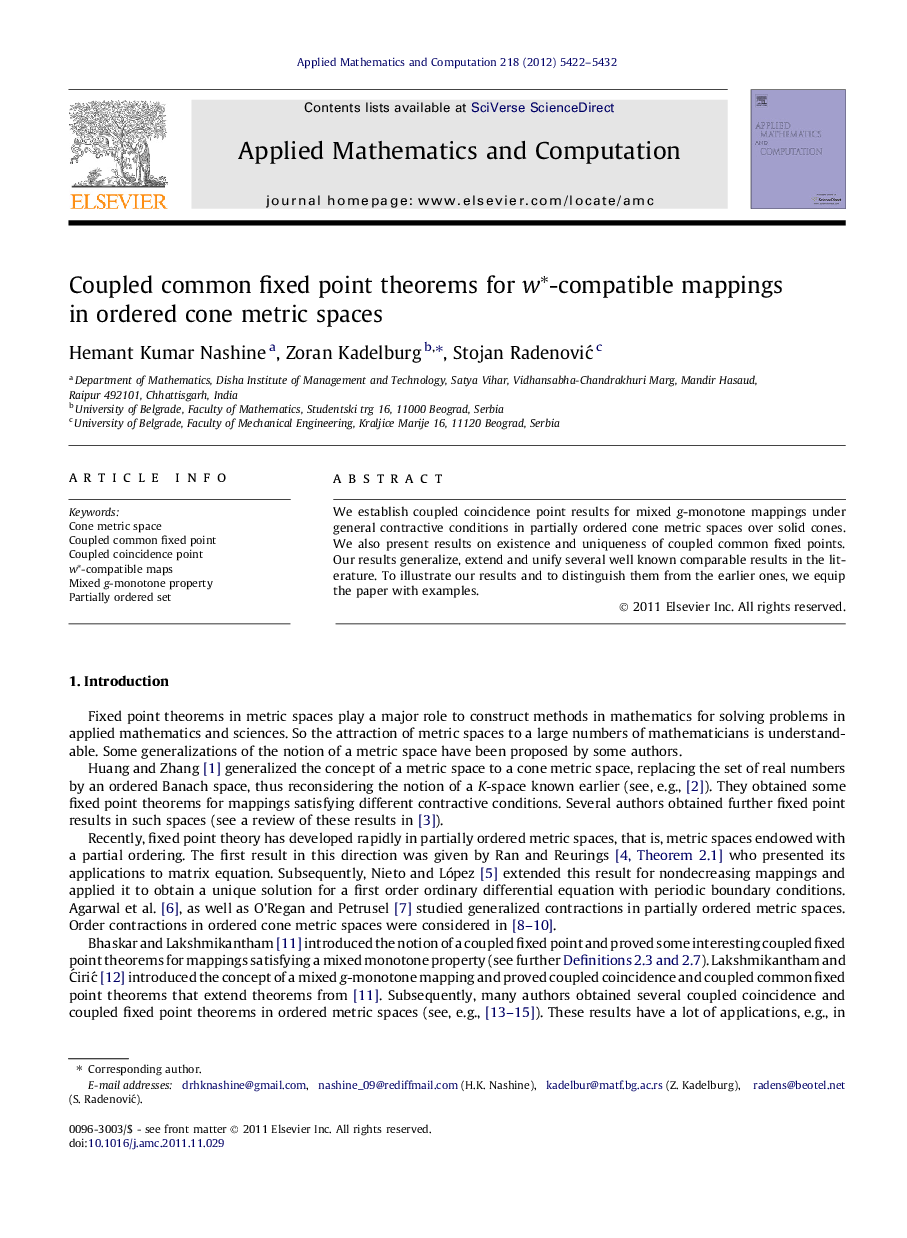 Coupled common fixed point theorems for w∗-compatible mappings in ordered cone metric spaces