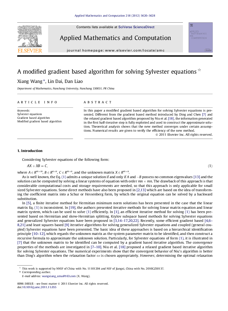 A modified gradient based algorithm for solving Sylvester equations 