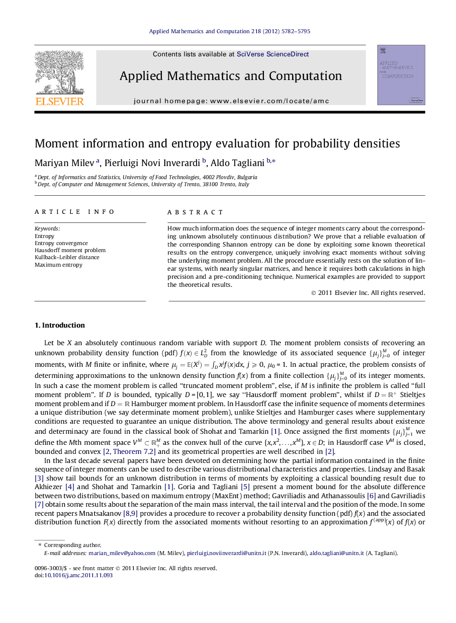 Moment information and entropy evaluation for probability densities