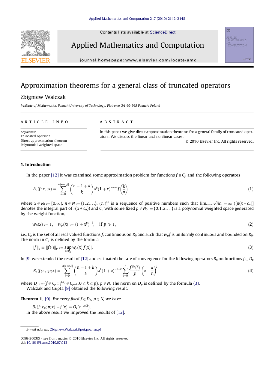 Approximation theorems for a general class of truncated operators