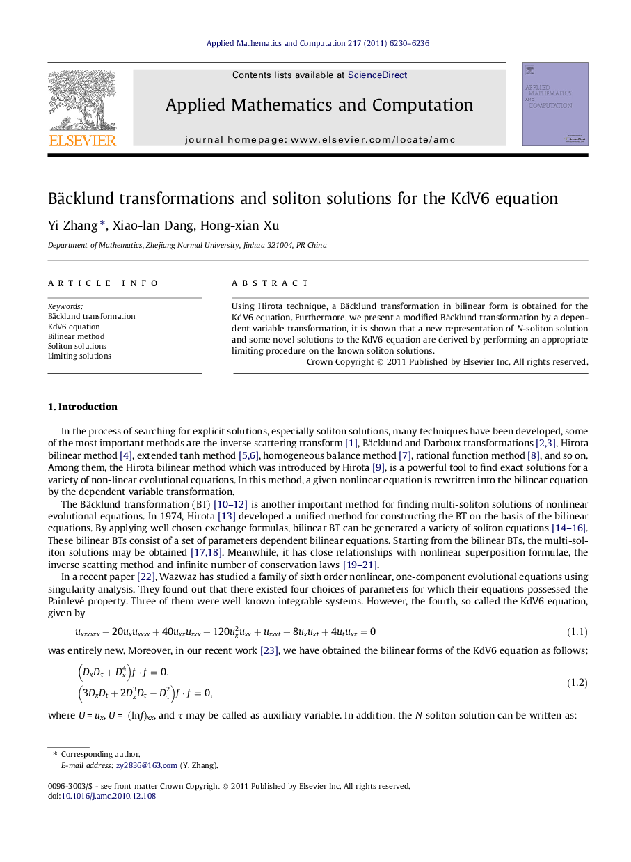 Bäcklund transformations and soliton solutions for the KdV6 equation