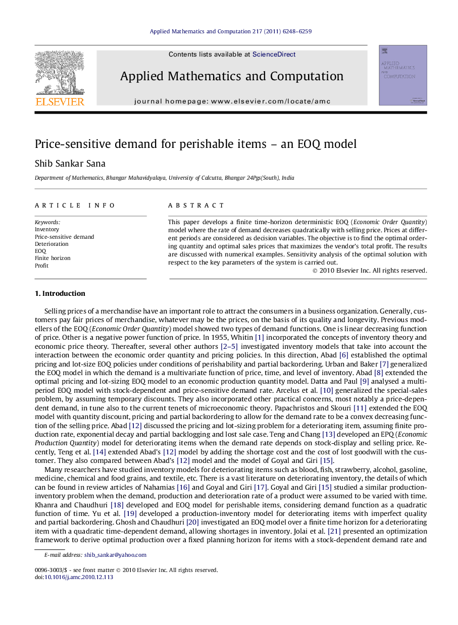 Price-sensitive demand for perishable items – an EOQ model