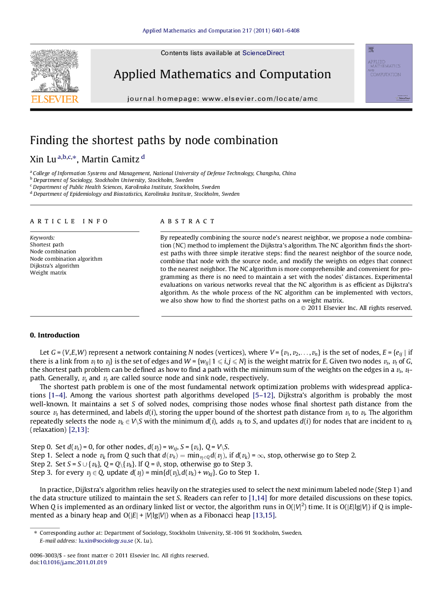 Finding the shortest paths by node combination