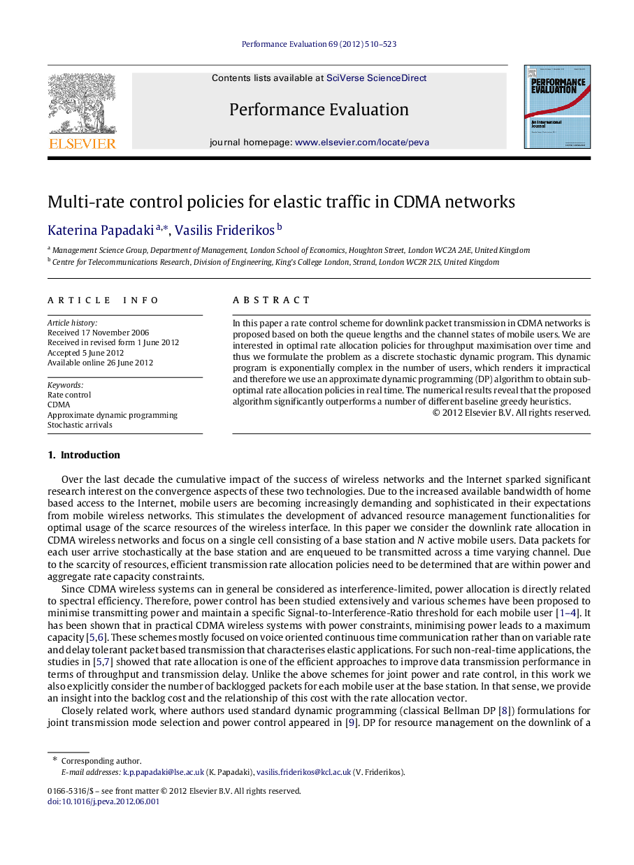 Multi-rate control policies for elastic traffic in CDMA networks