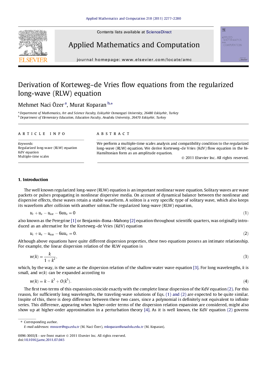 Derivation of Korteweg–de Vries flow equations from the regularized long-wave (RLW) equation