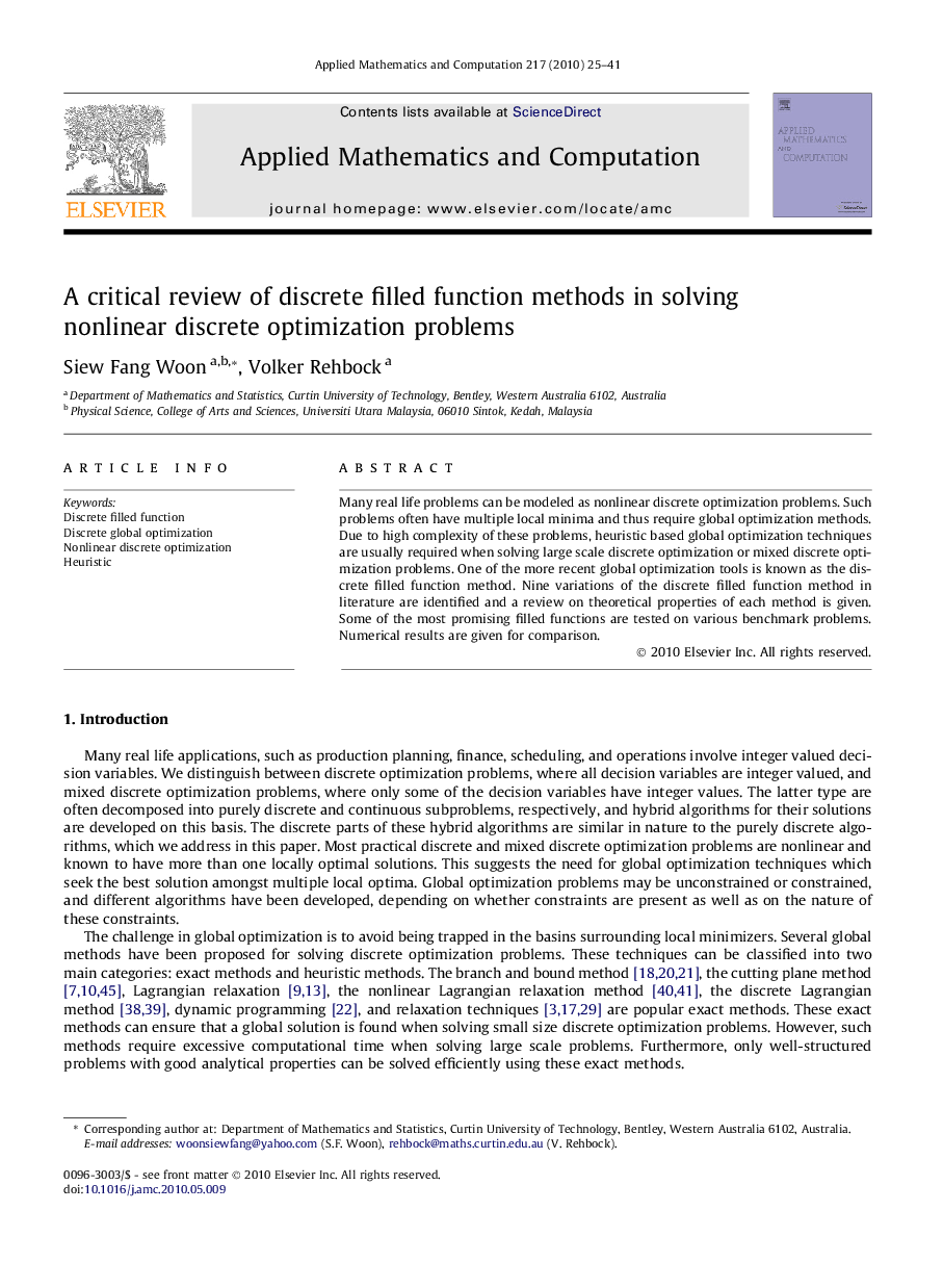 A critical review of discrete filled function methods in solving nonlinear discrete optimization problems