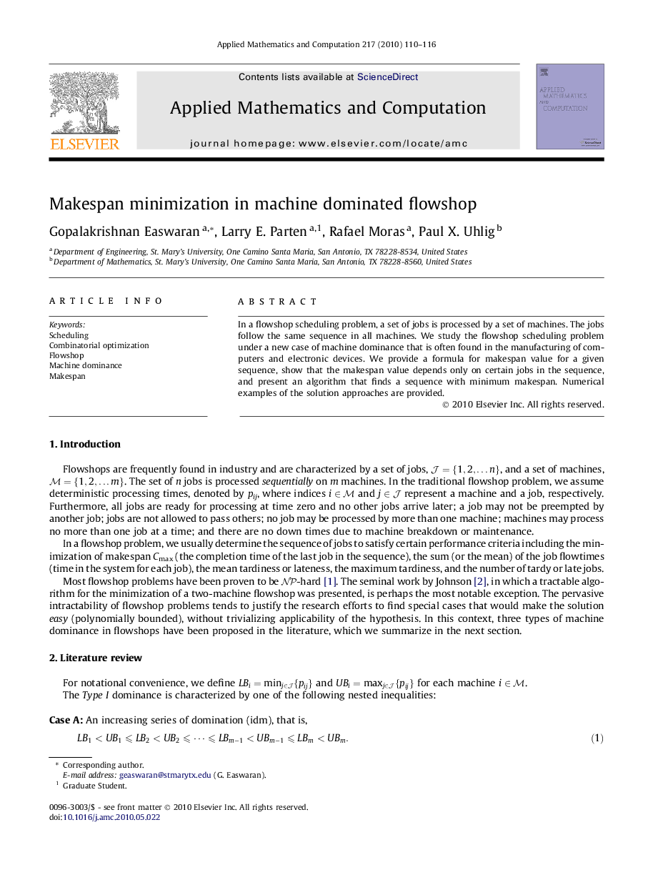 Makespan minimization in machine dominated flowshop