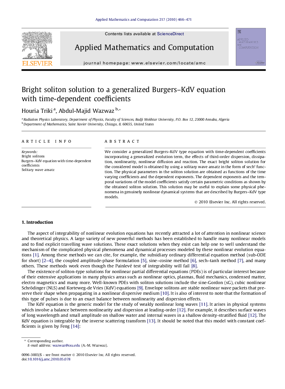 Bright soliton solution to a generalized Burgers–KdV equation with time-dependent coefficients