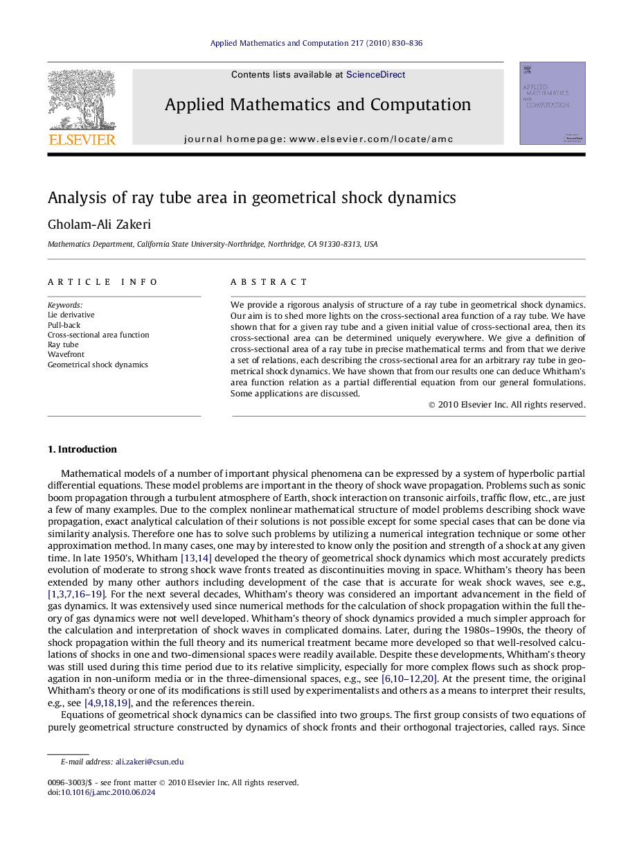 Analysis of ray tube area in geometrical shock dynamics