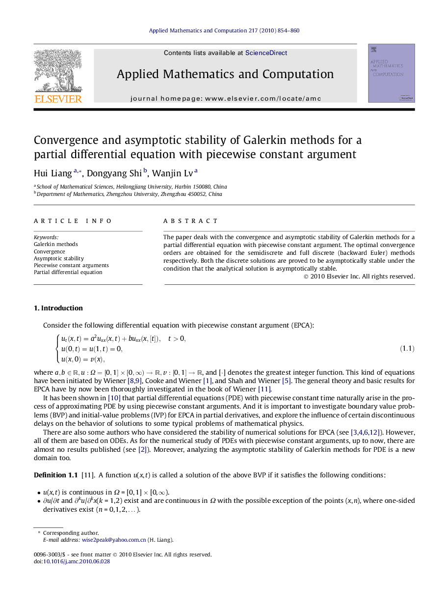 Convergence and asymptotic stability of Galerkin methods for a partial differential equation with piecewise constant argument