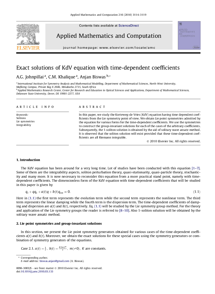 Exact solutions of KdV equation with time-dependent coefficients