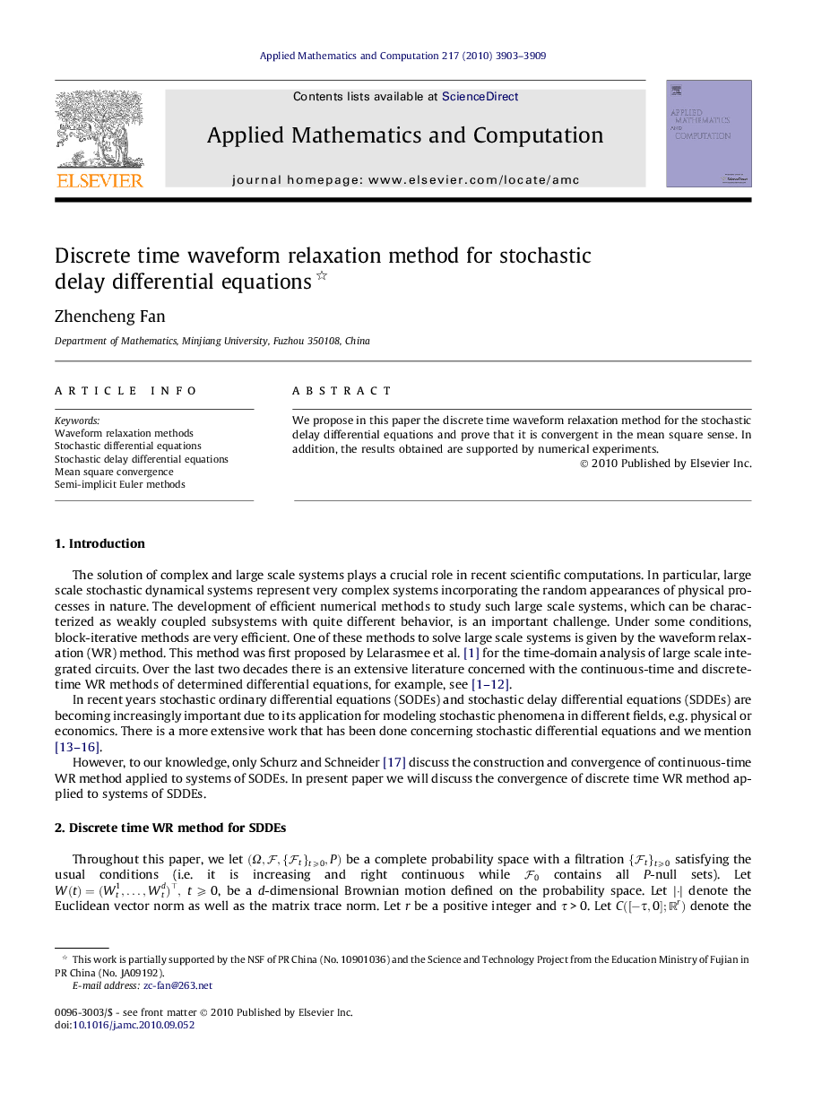 Discrete time waveform relaxation method for stochastic delay differential equations