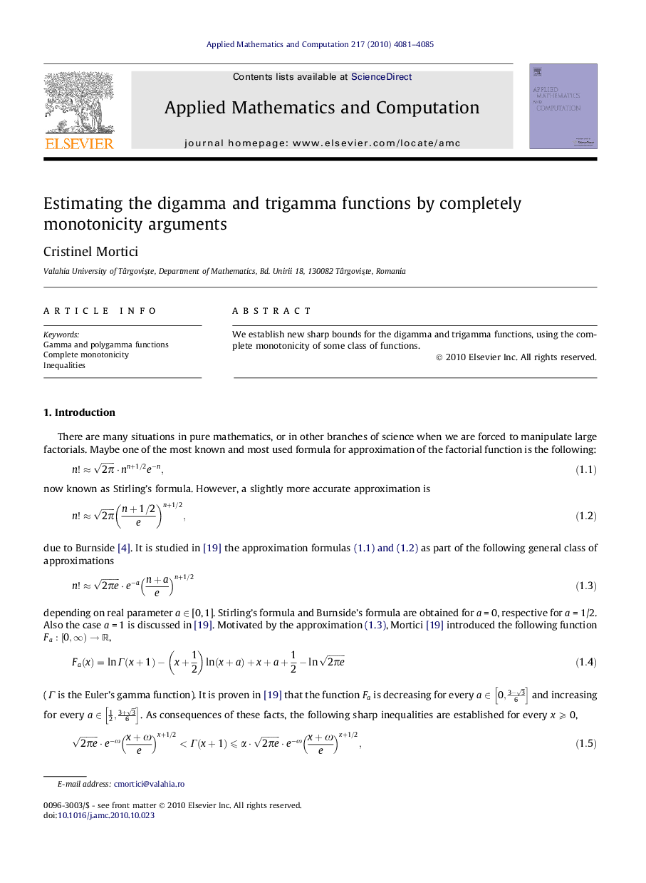 Estimating the digamma and trigamma functions by completely monotonicity arguments