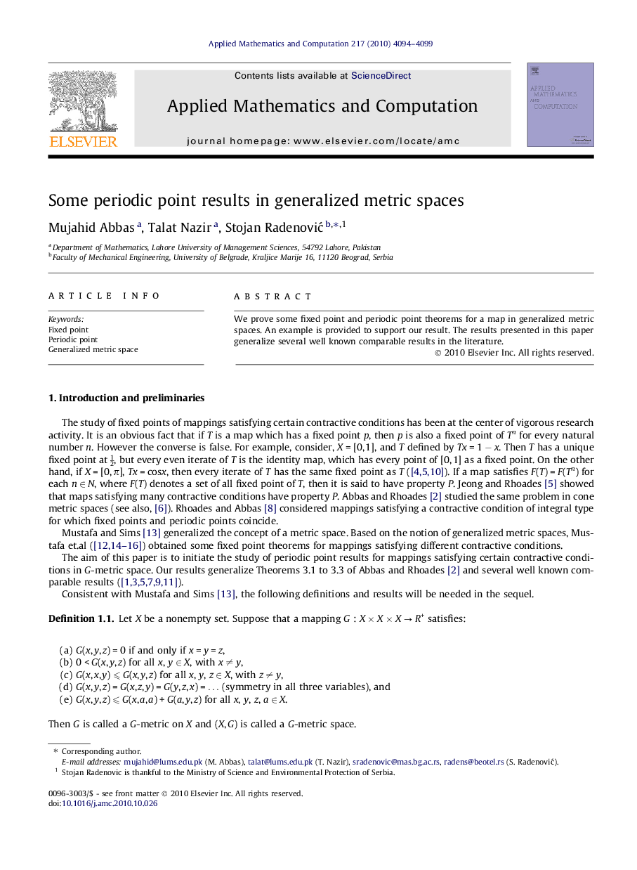 Some periodic point results in generalized metric spaces