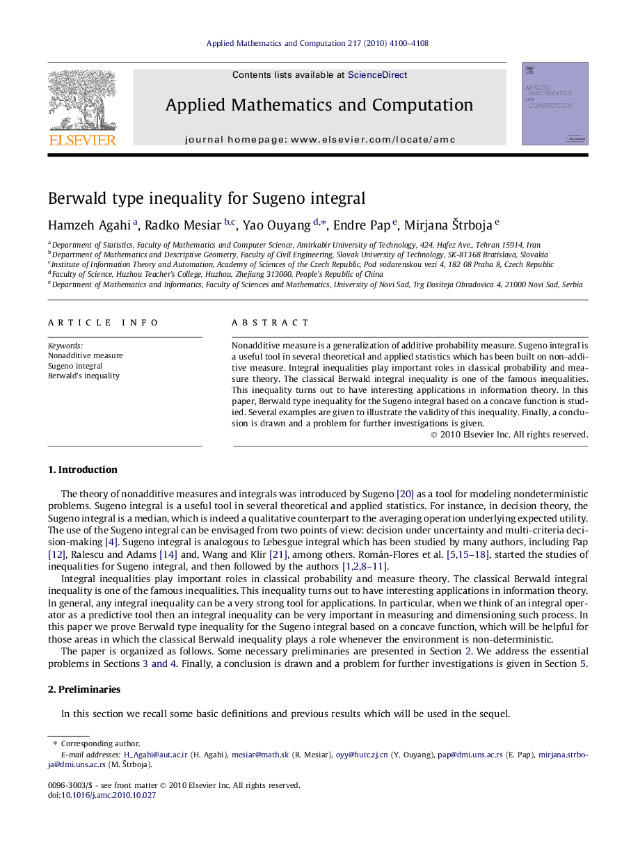 Berwald type inequality for Sugeno integral