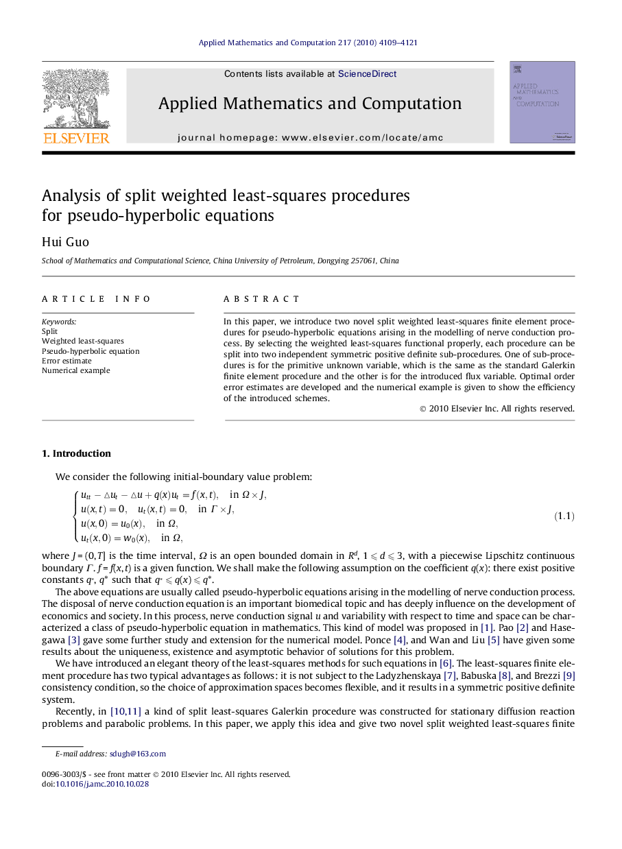 Analysis of split weighted least-squares procedures for pseudo-hyperbolic equations