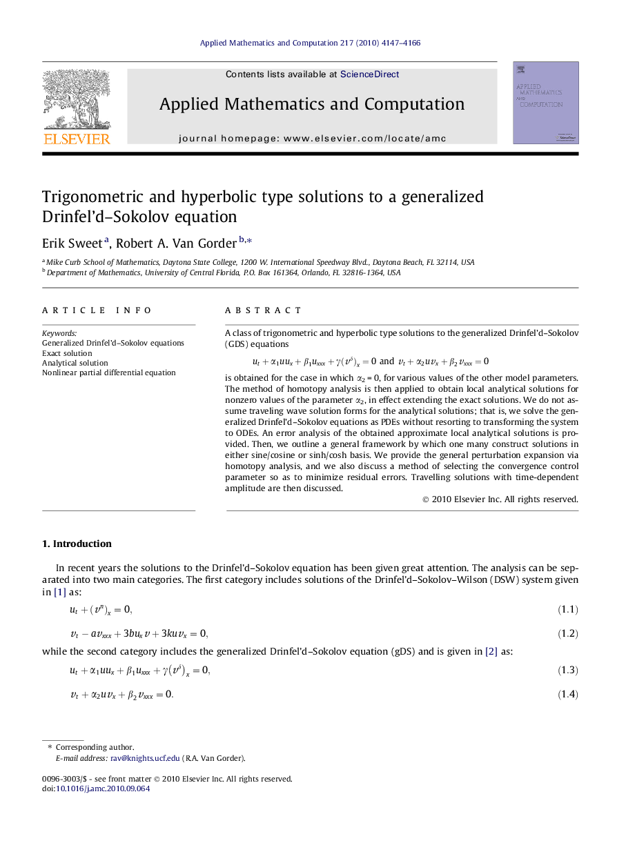 Trigonometric and hyperbolic type solutions to a generalized Drinfel’d–Sokolov equation