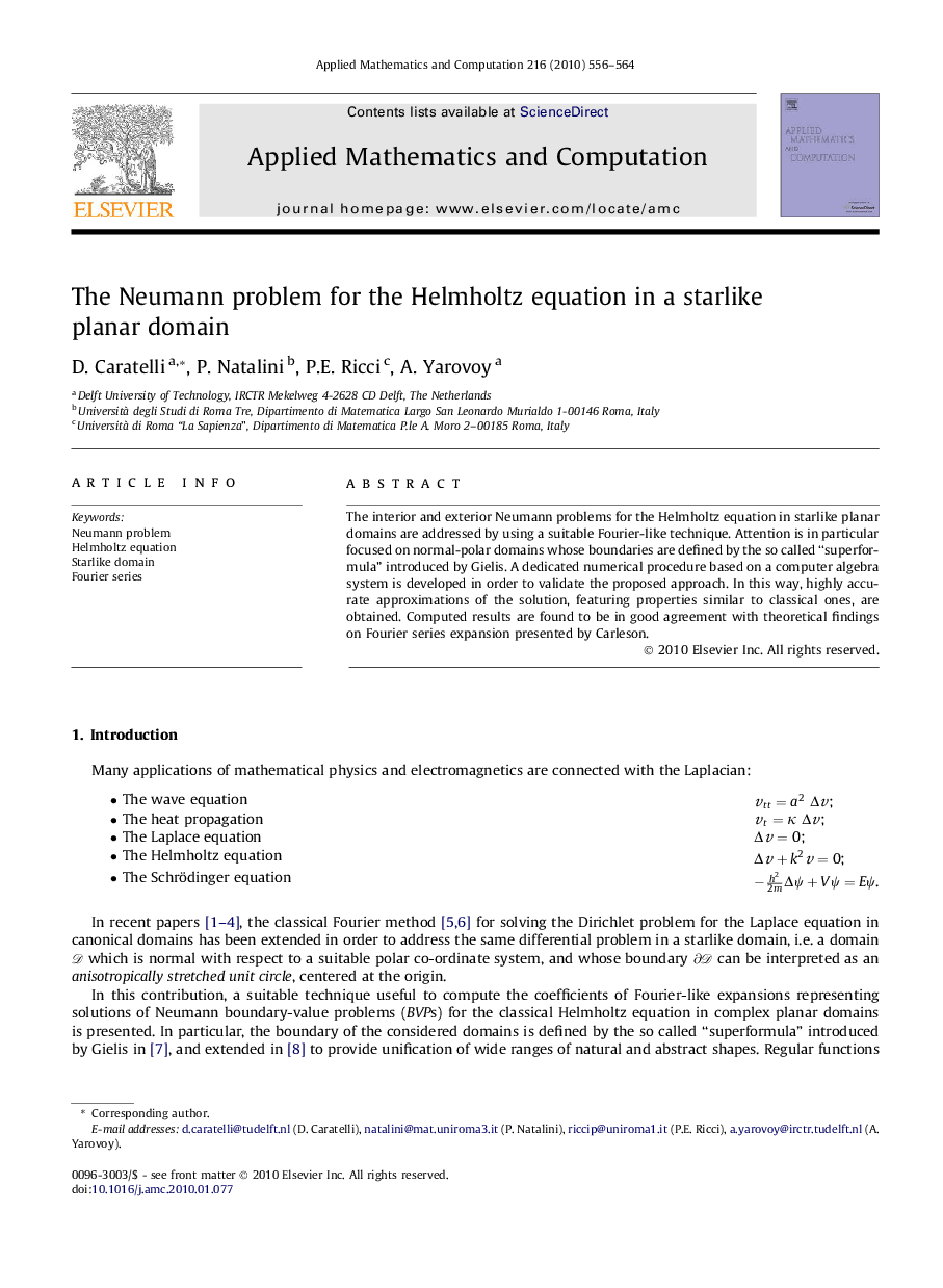 The Neumann problem for the Helmholtz equation in a starlike planar domain