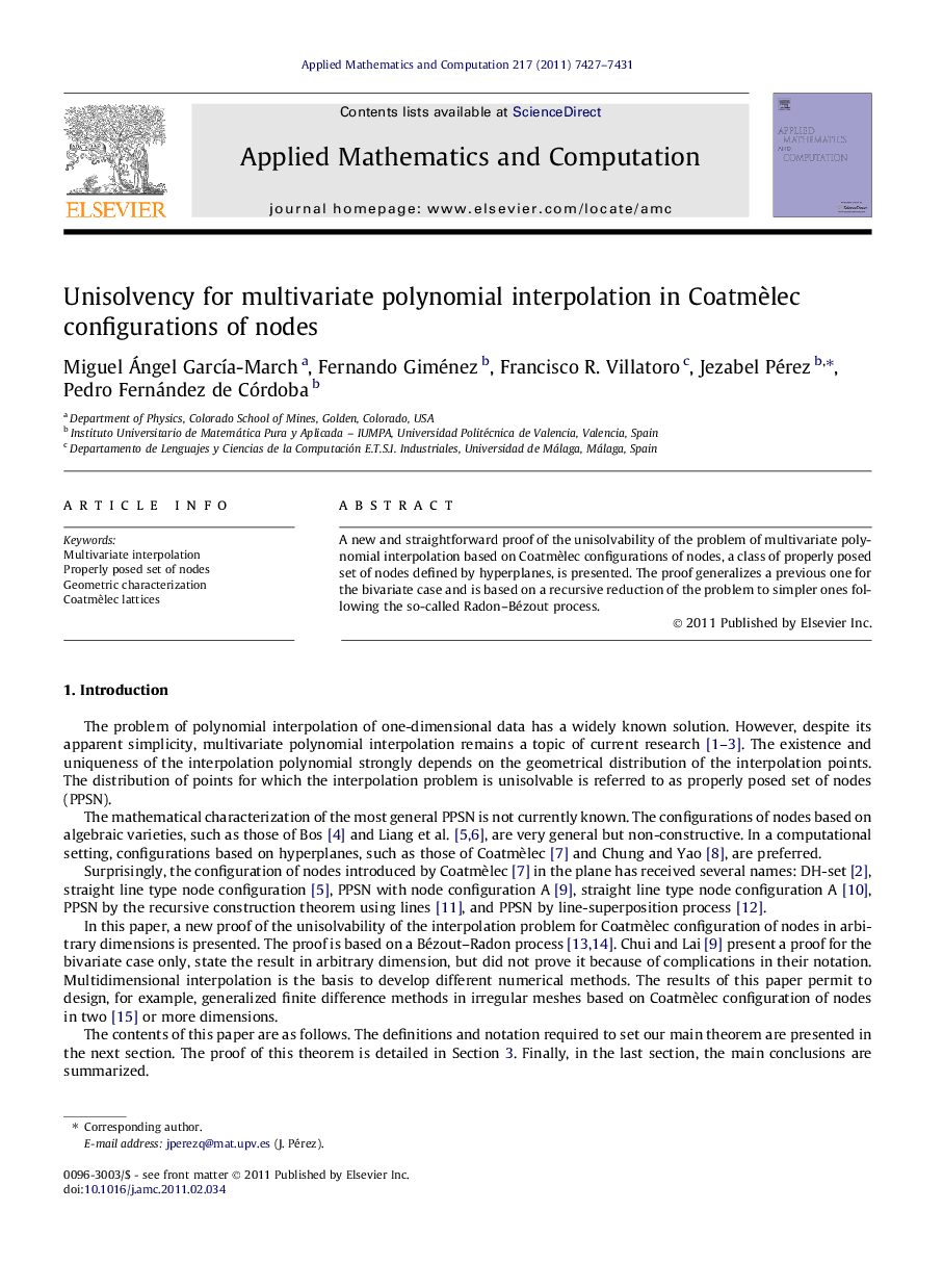 Unisolvency for multivariate polynomial interpolation in Coatmèlec configurations of nodes