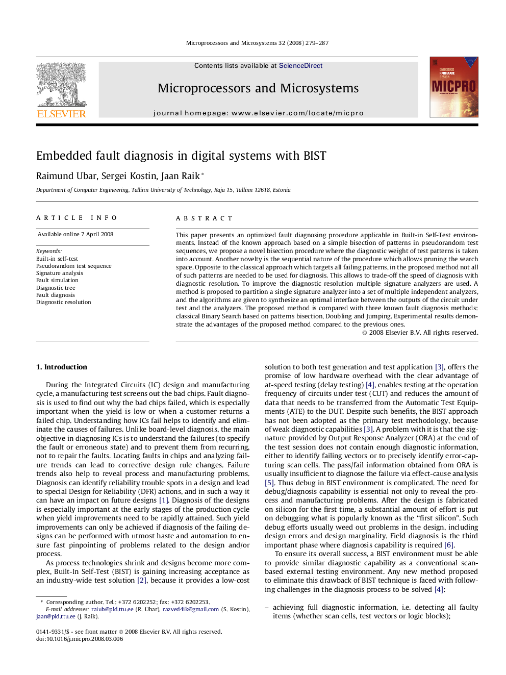 Embedded fault diagnosis in digital systems with BIST