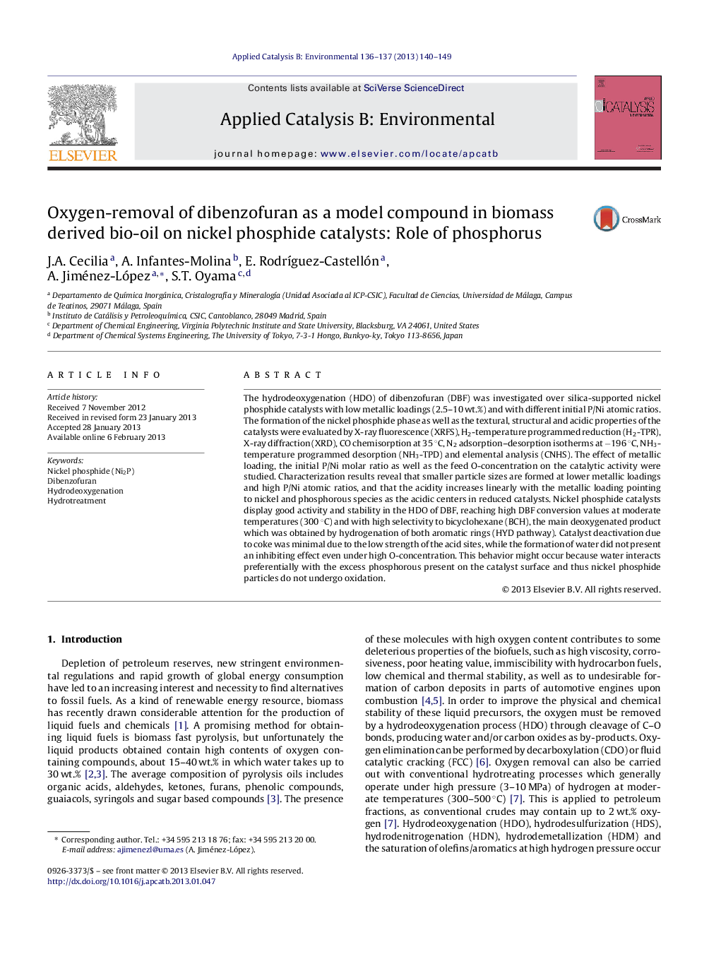 Oxygen-removal of dibenzofuran as a model compound in biomass derived bio-oil on nickel phosphide catalysts: Role of phosphorus