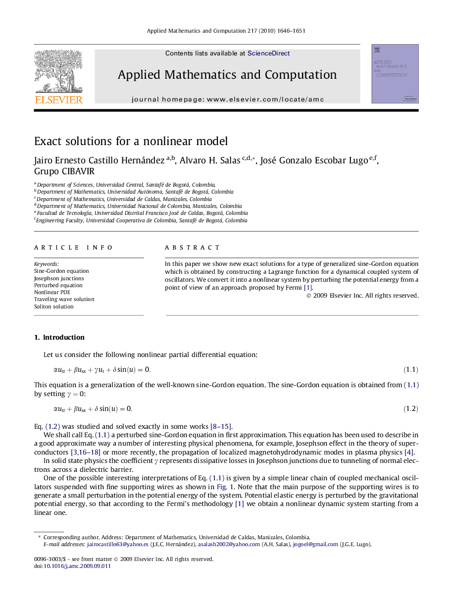 Exact solutions for a nonlinear model