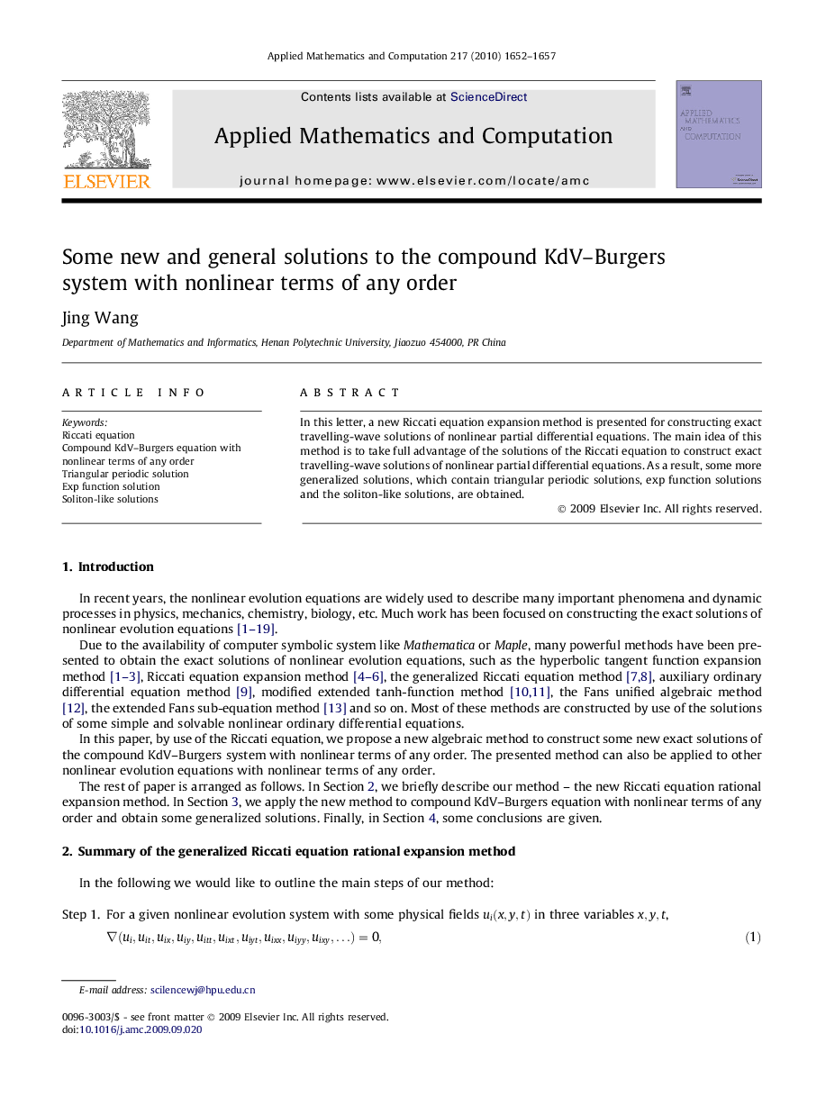 Some new and general solutions to the compound KdV–Burgers system with nonlinear terms of any order