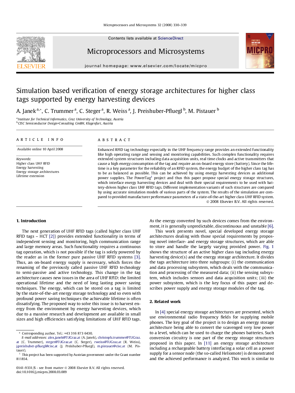 Simulation based verification of energy storage architectures for higher class tags supported by energy harvesting devices