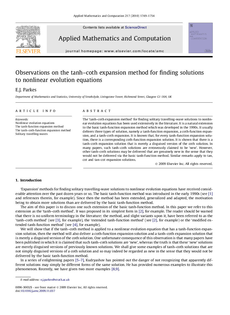 Observations on the tanh–coth expansion method for finding solutions to nonlinear evolution equations