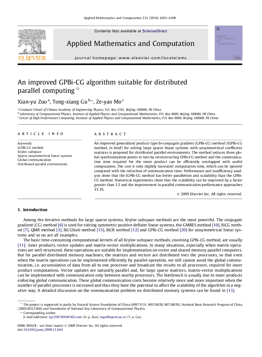 An improved GPBi-CG algorithm suitable for distributed parallel computing