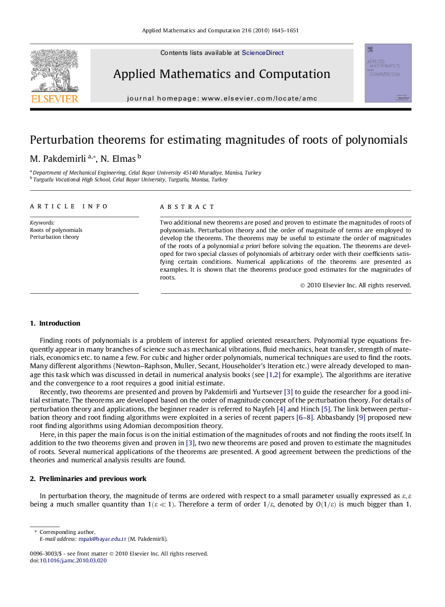 Perturbation theorems for estimating magnitudes of roots of polynomials