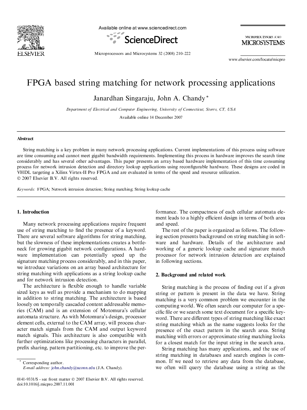 FPGA based string matching for network processing applications