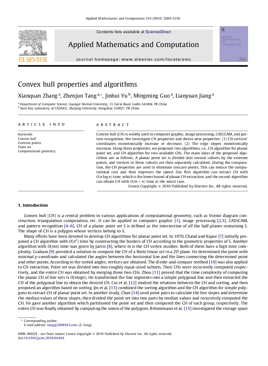 Convex hull properties and algorithms