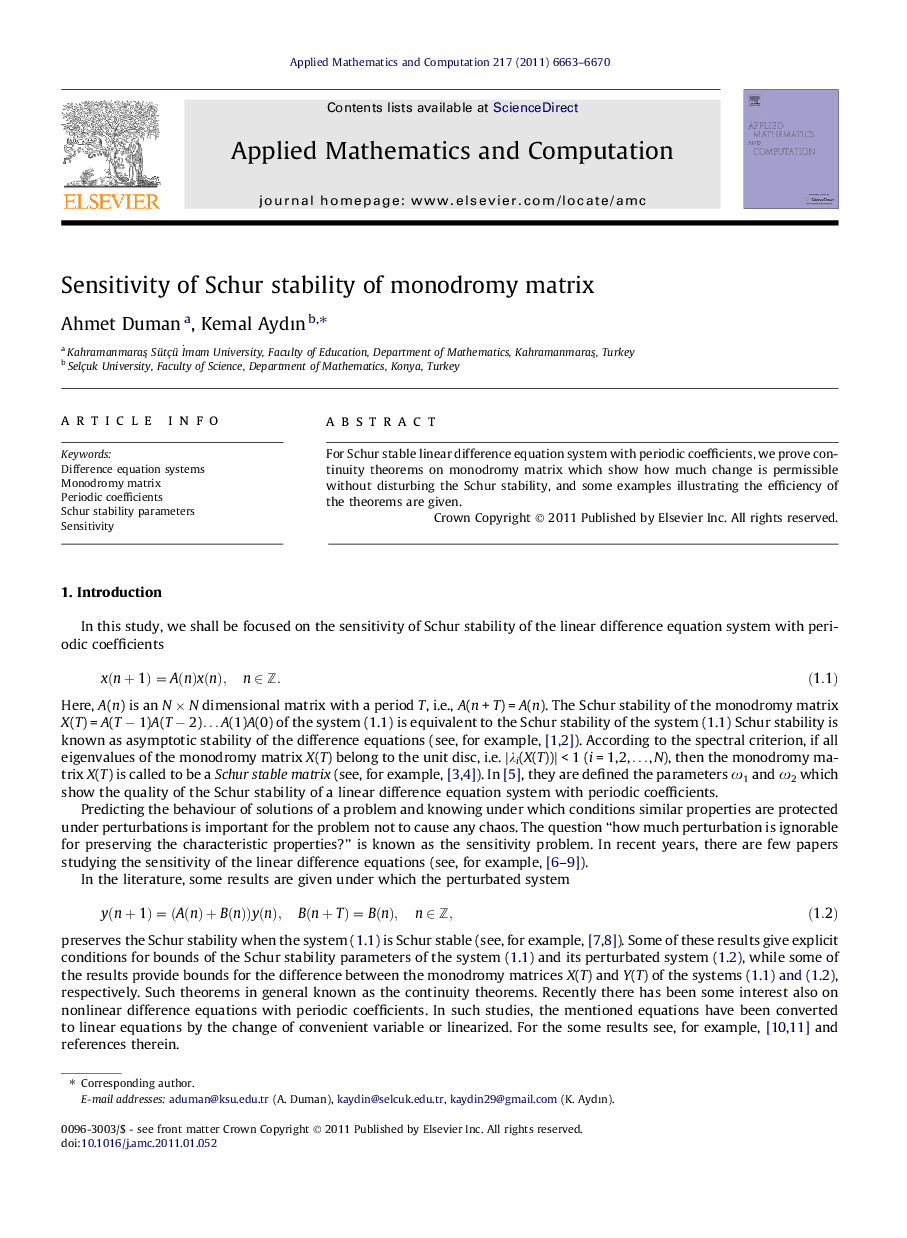 Sensitivity of Schur stability of monodromy matrix