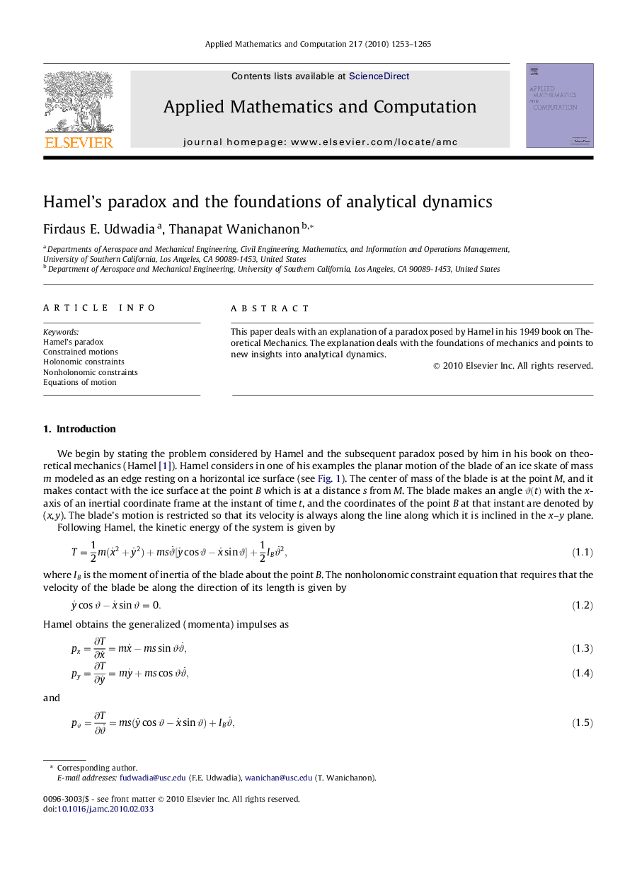 Hamel’s paradox and the foundations of analytical dynamics