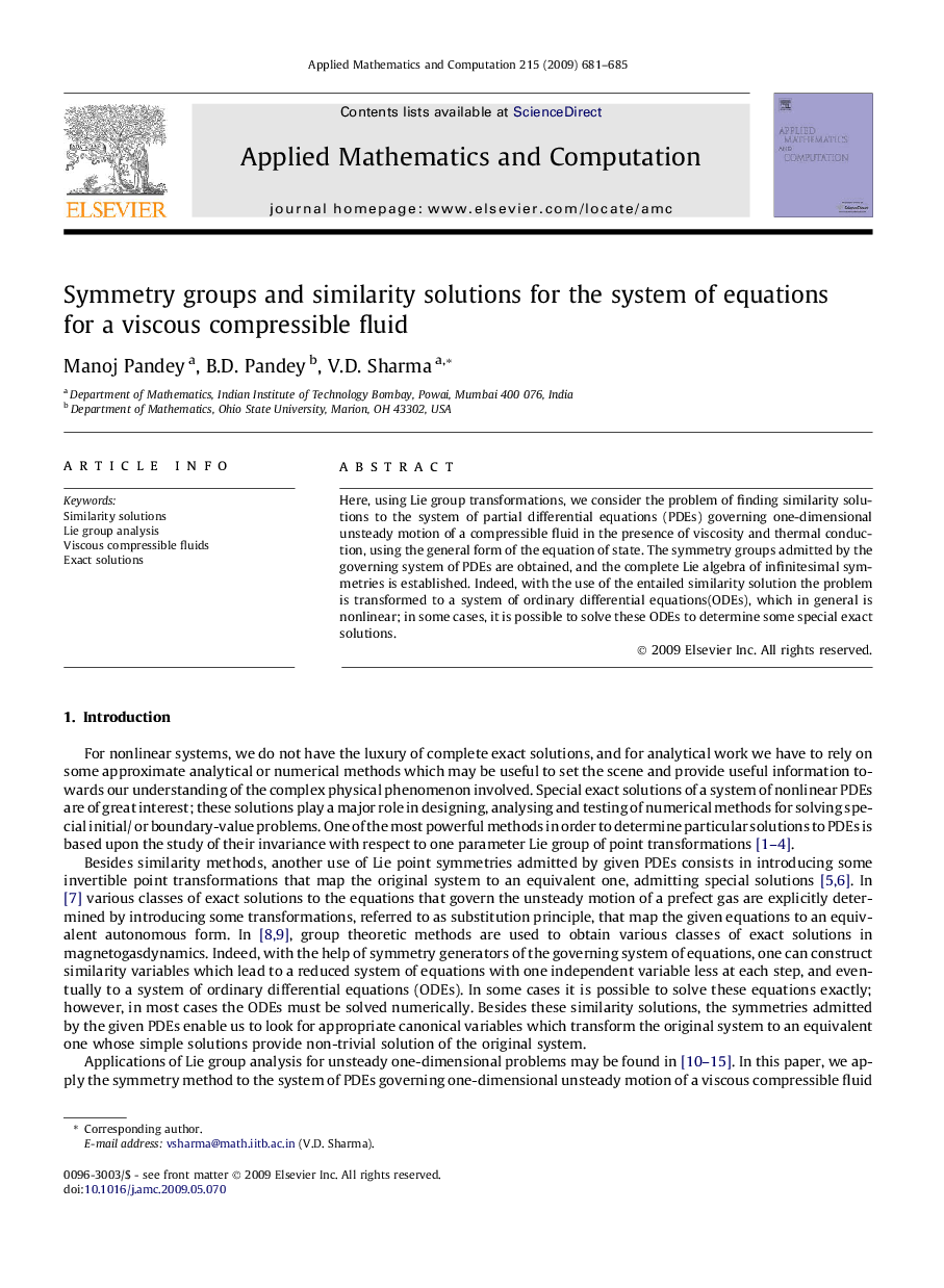 Symmetry groups and similarity solutions for the system of equations for a viscous compressible fluid