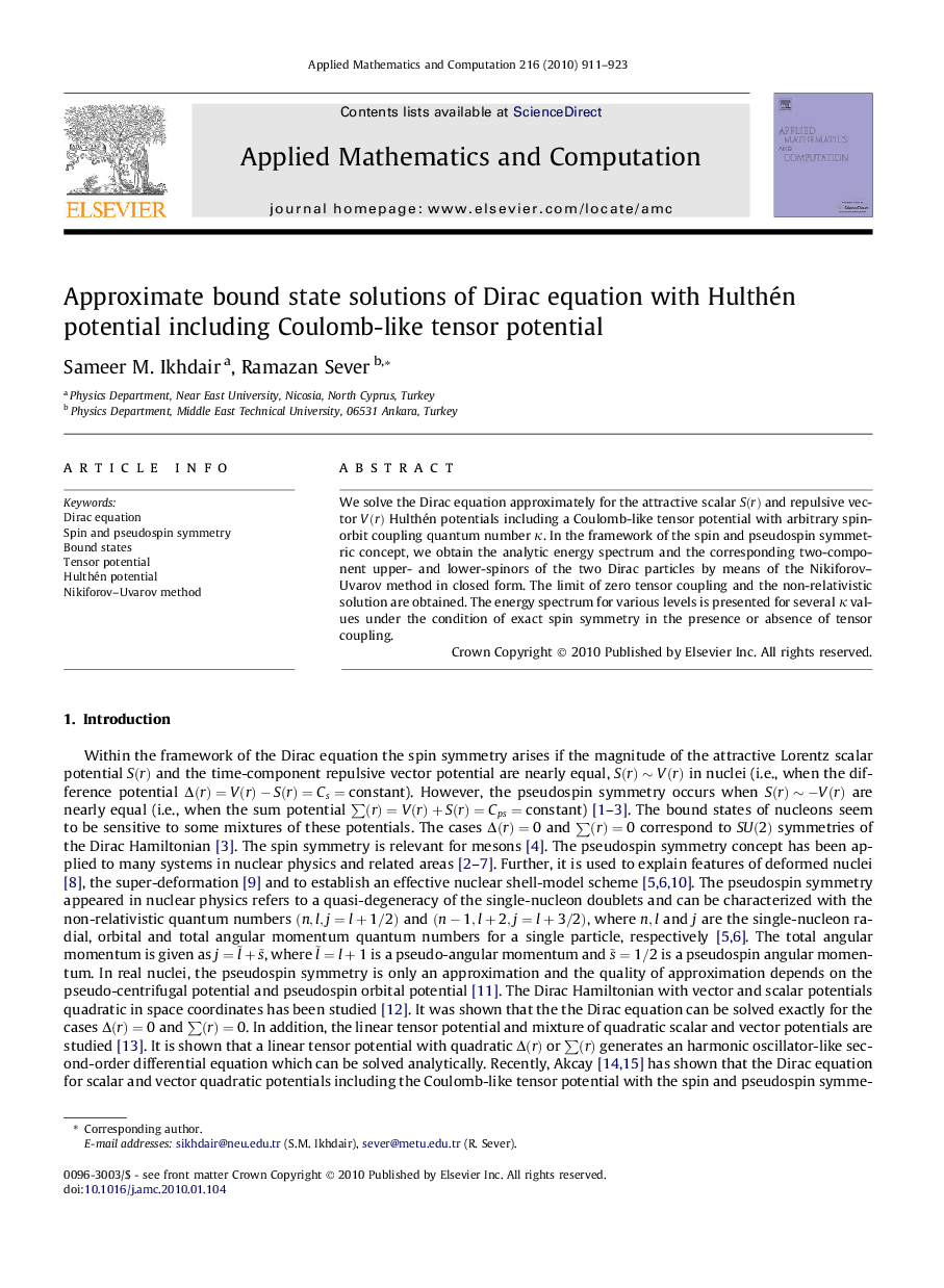 Approximate bound state solutions of Dirac equation with Hulthén potential including Coulomb-like tensor potential