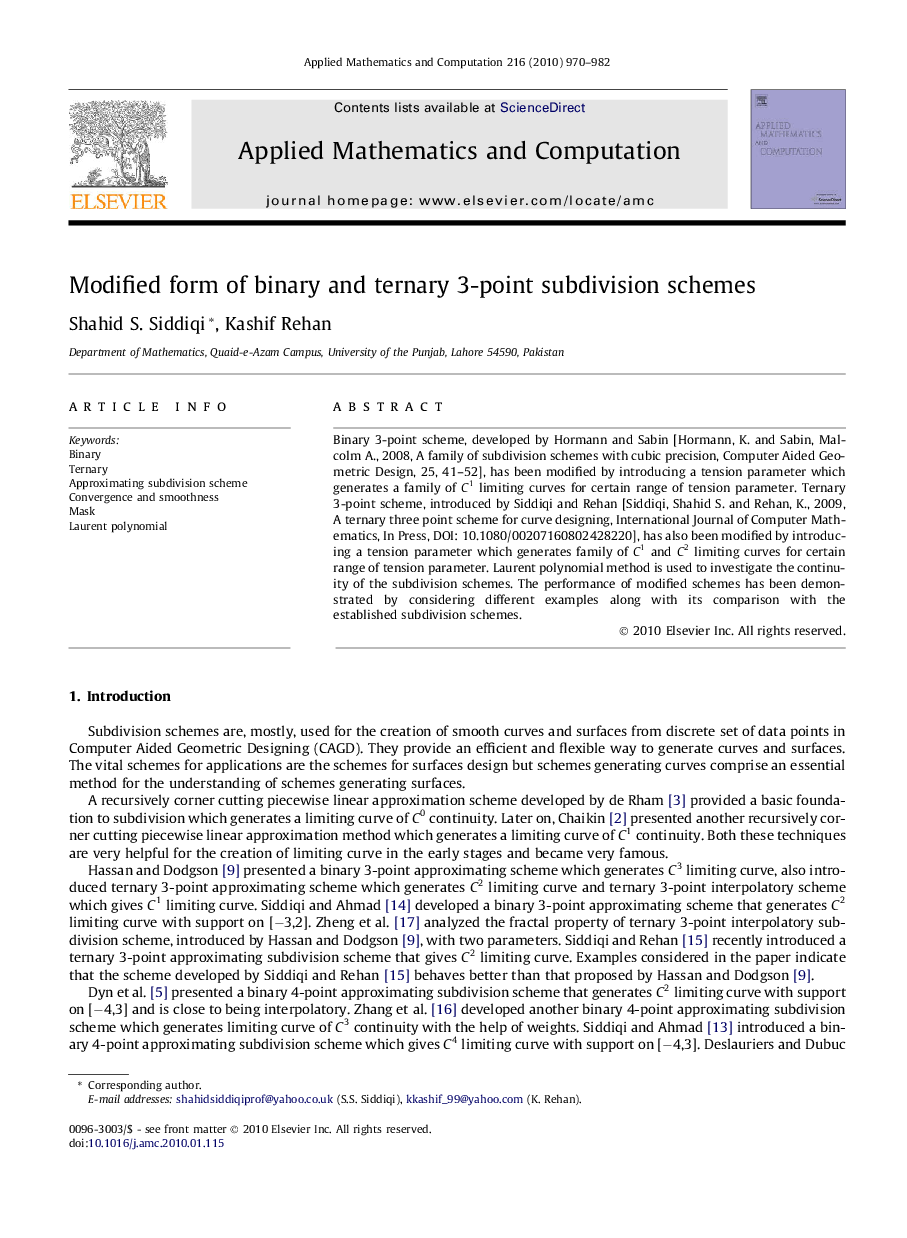 Modified form of binary and ternary 3-point subdivision schemes