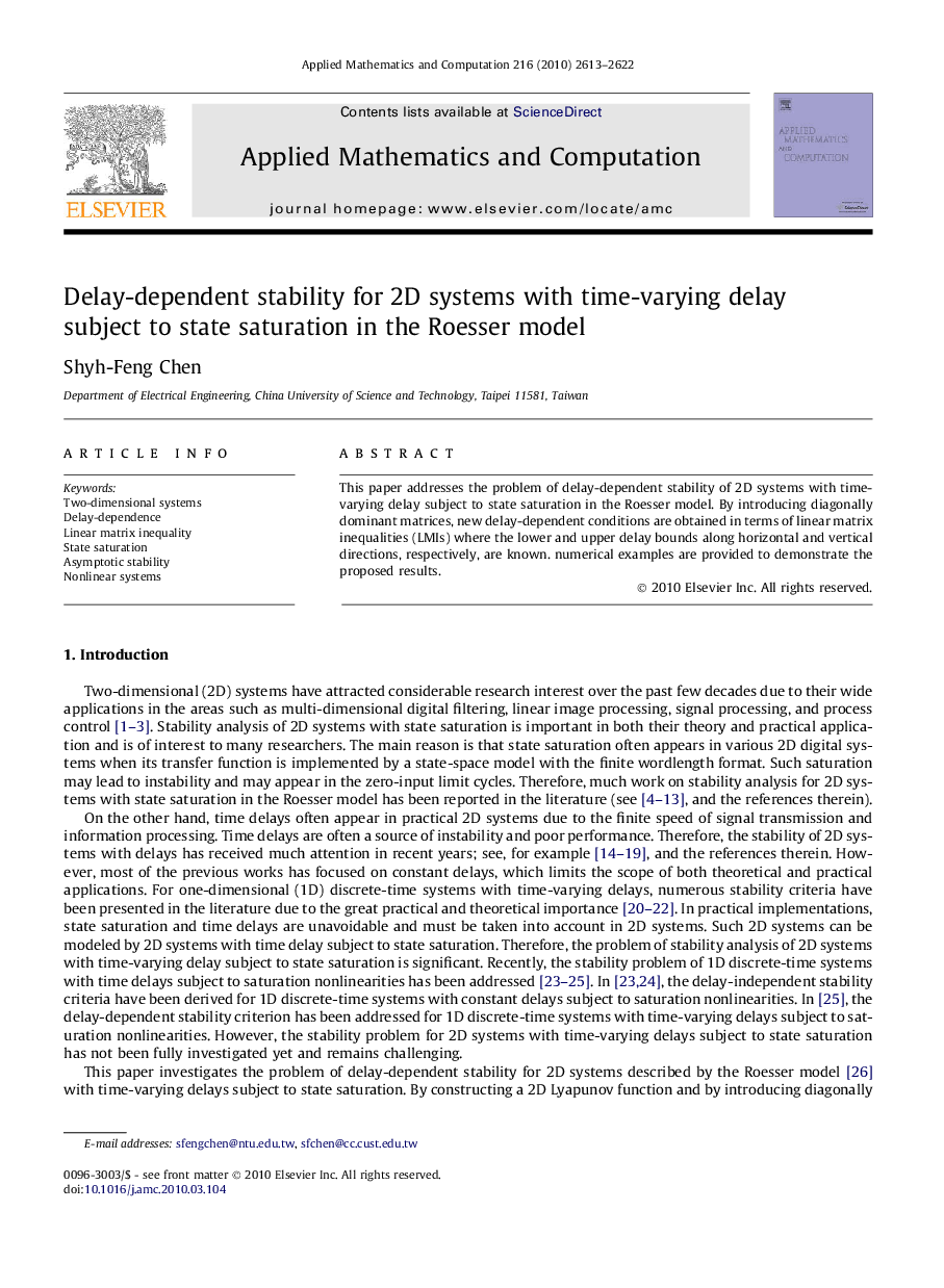 Delay-dependent stability for 2D systems with time-varying delay subject to state saturation in the Roesser model