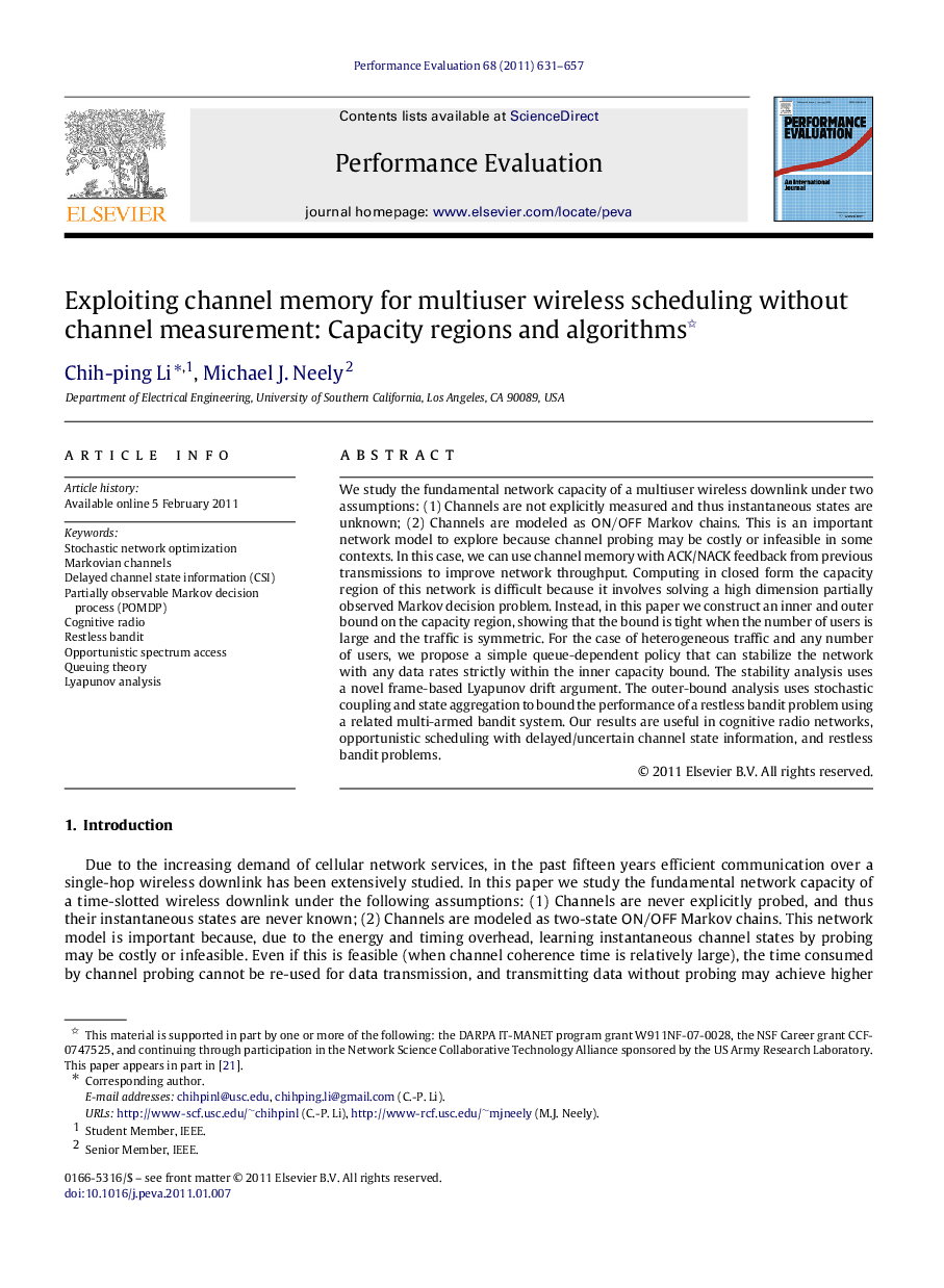 Exploiting channel memory for multiuser wireless scheduling without channel measurement: Capacity regions and algorithms 